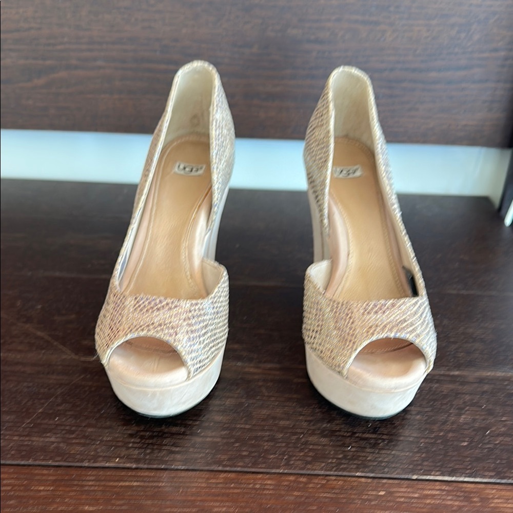 UGG Tan Gold Peep-Toe Heels